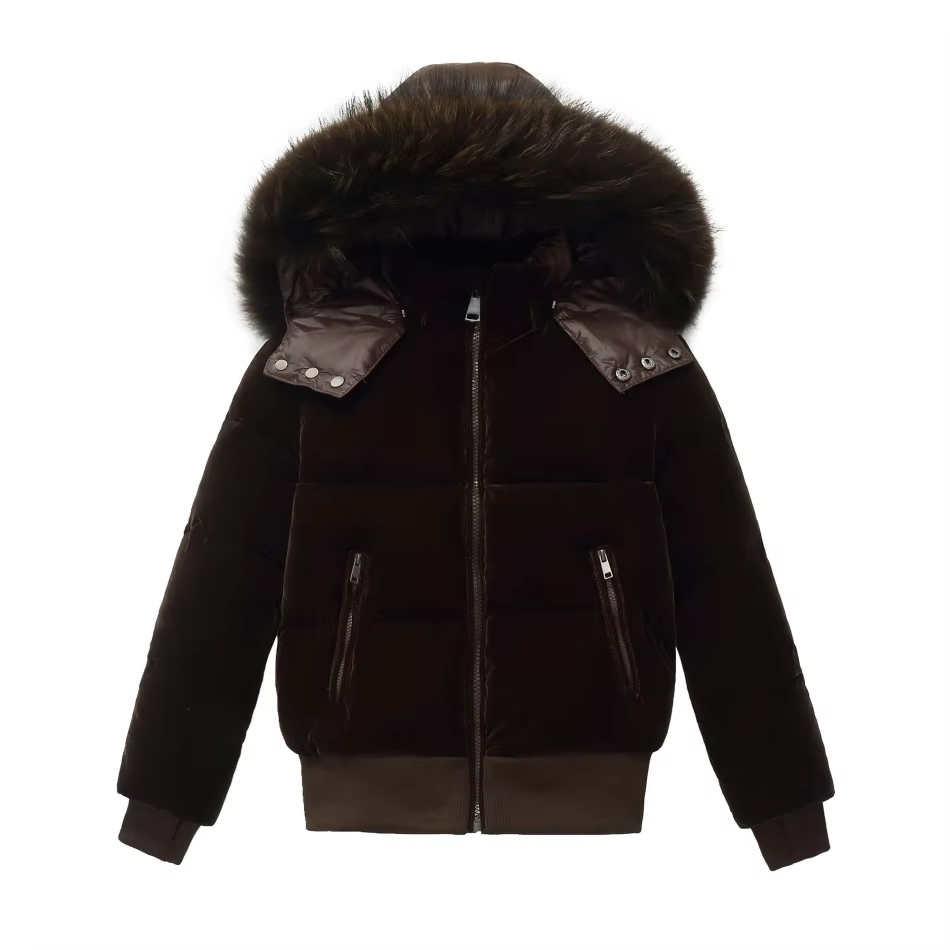 Dark Brown Luxury Velvet Down Coat – Ali Picks AW26