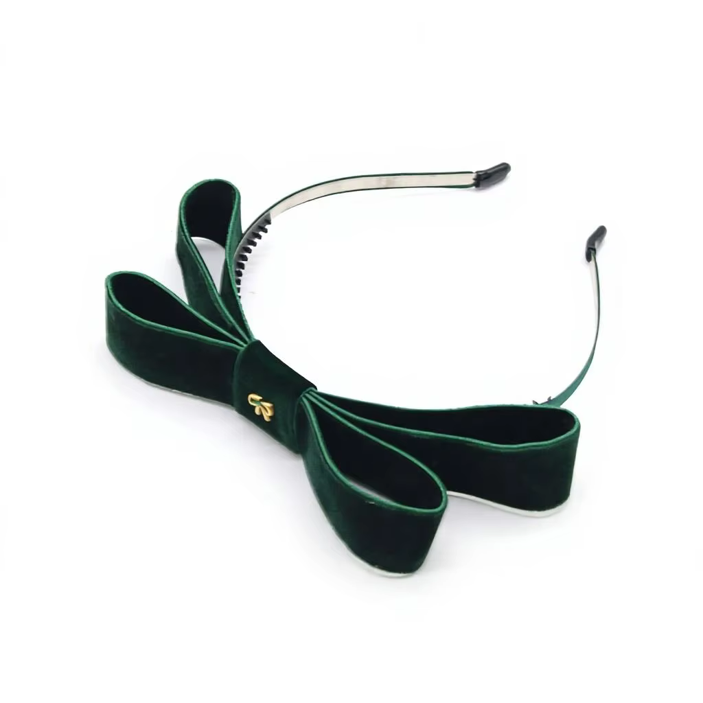 Dark Green Velvet Bow Headband – Ali Picks AW26