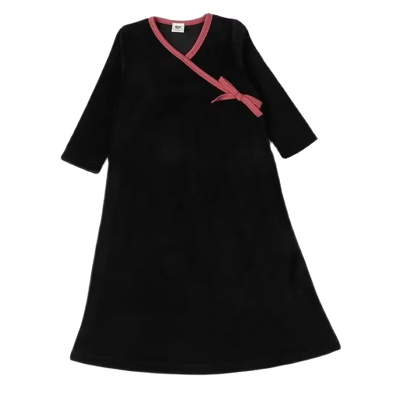 Black Velour Contrast Girls' Dress from Bloom Family Fashion on AliExpress