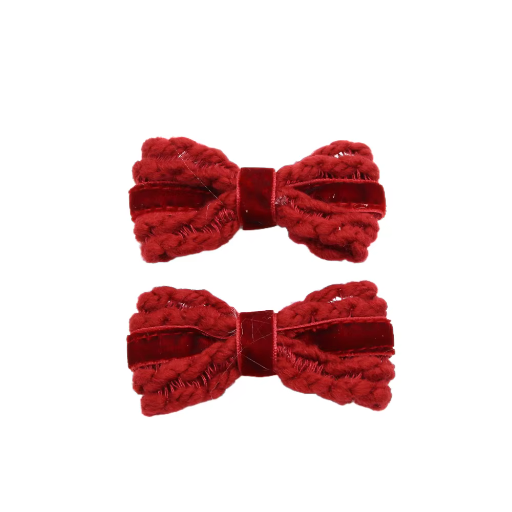 Wool Knit Velvet Bow Headband Mini Hair Clip