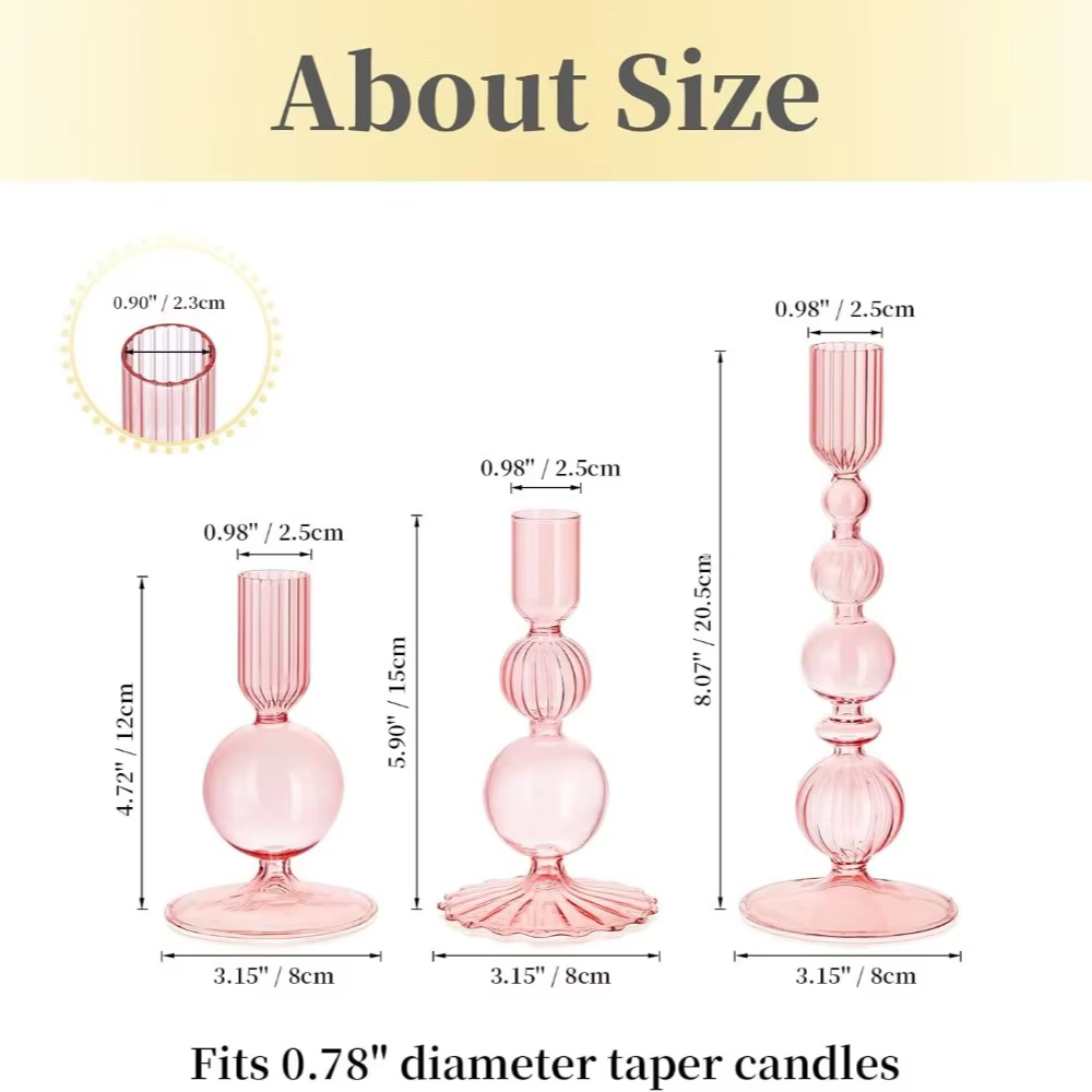 Wavy glass candlestick holders (3)