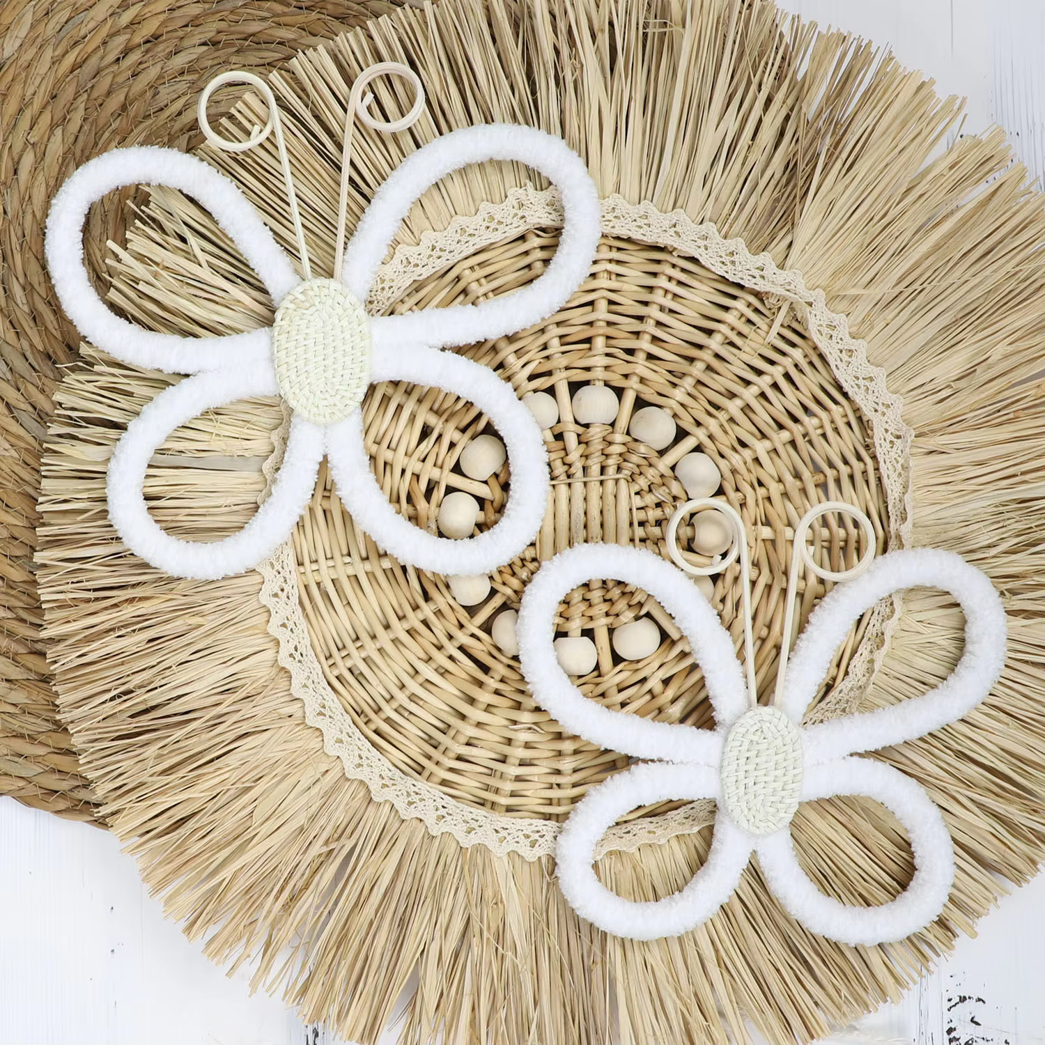 Rattan Butterfly & Daisy Wall Set