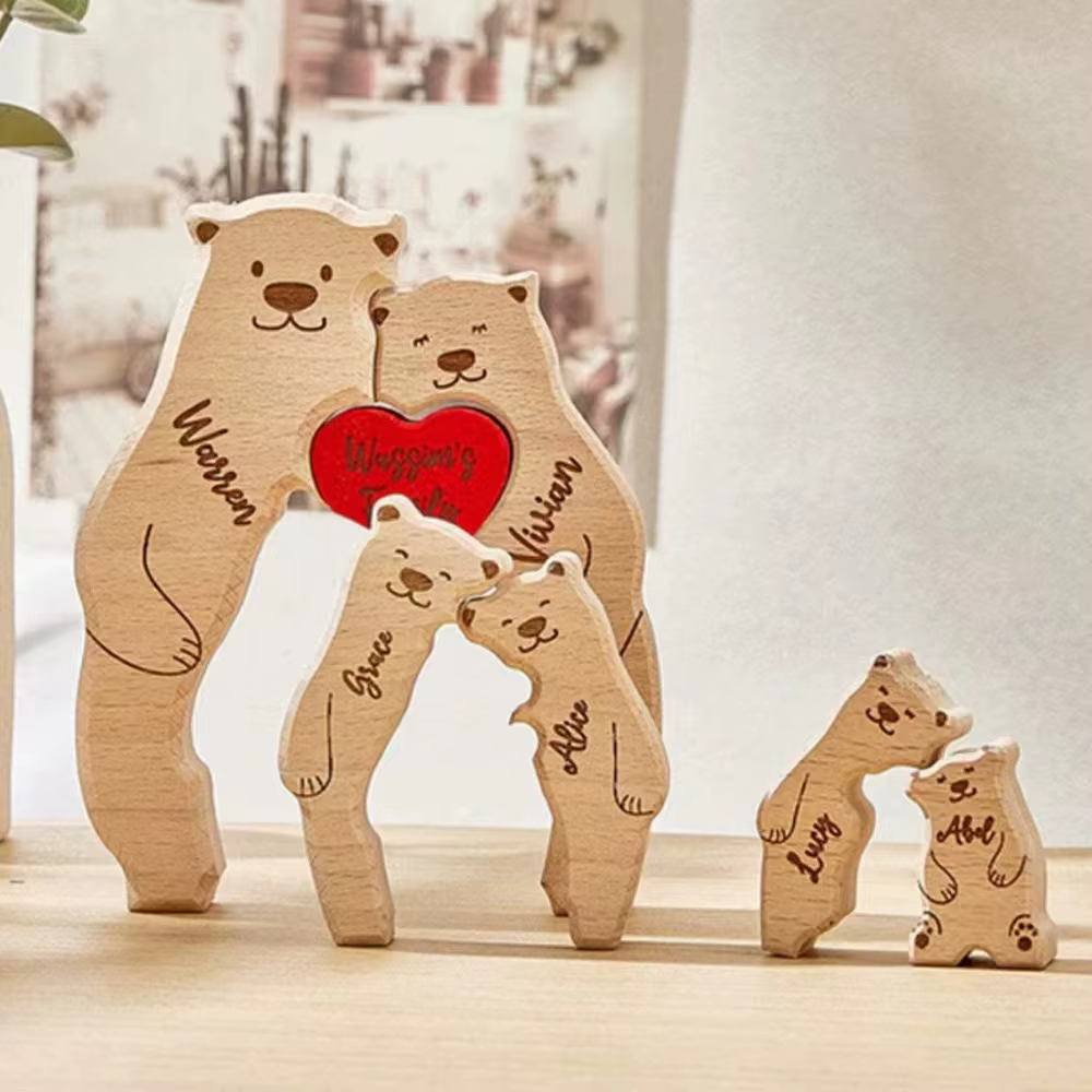 Wooden Bear Family Name Ornament