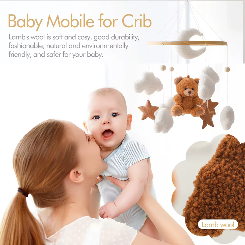 Felt Bear & Clouds Cot Mobile