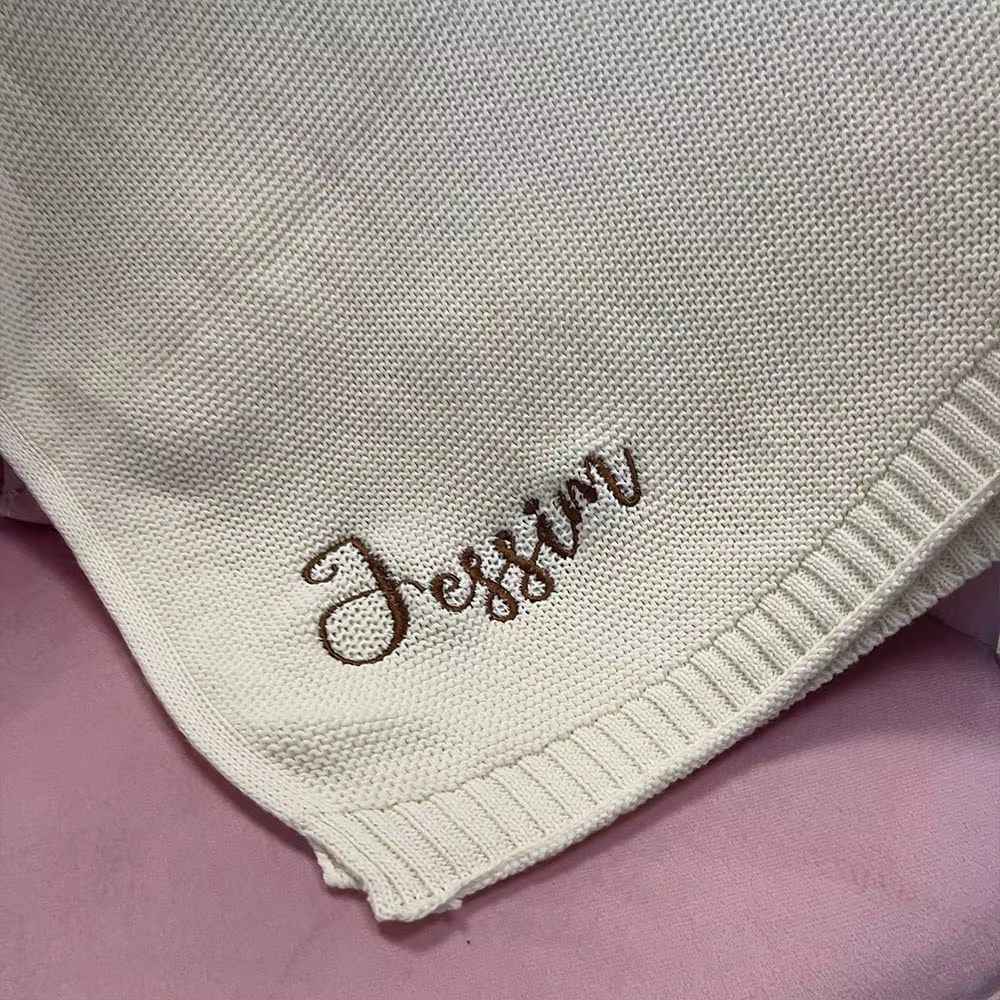Cotton Knitted Blanket Personalized Embroidered Name Baby Boy