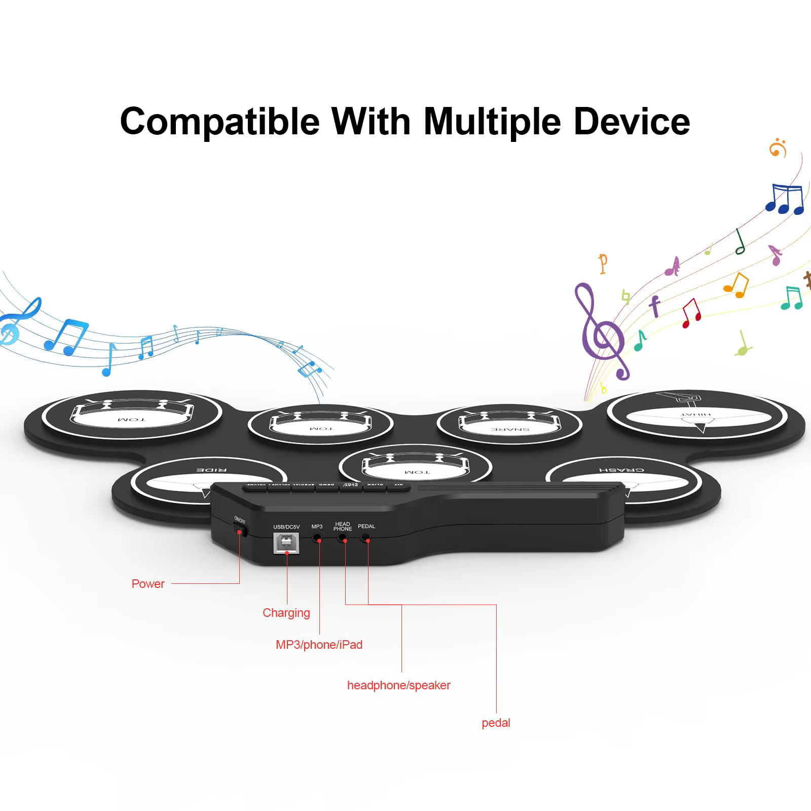 Roll-Up Electronic Drum Kit – Black