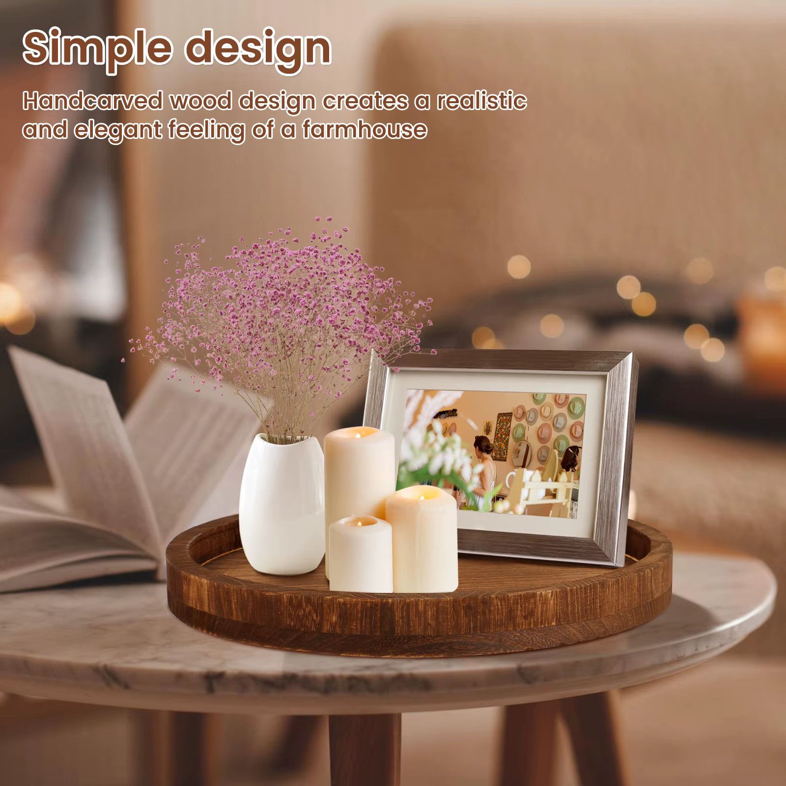 Round Wooden Serving Tray