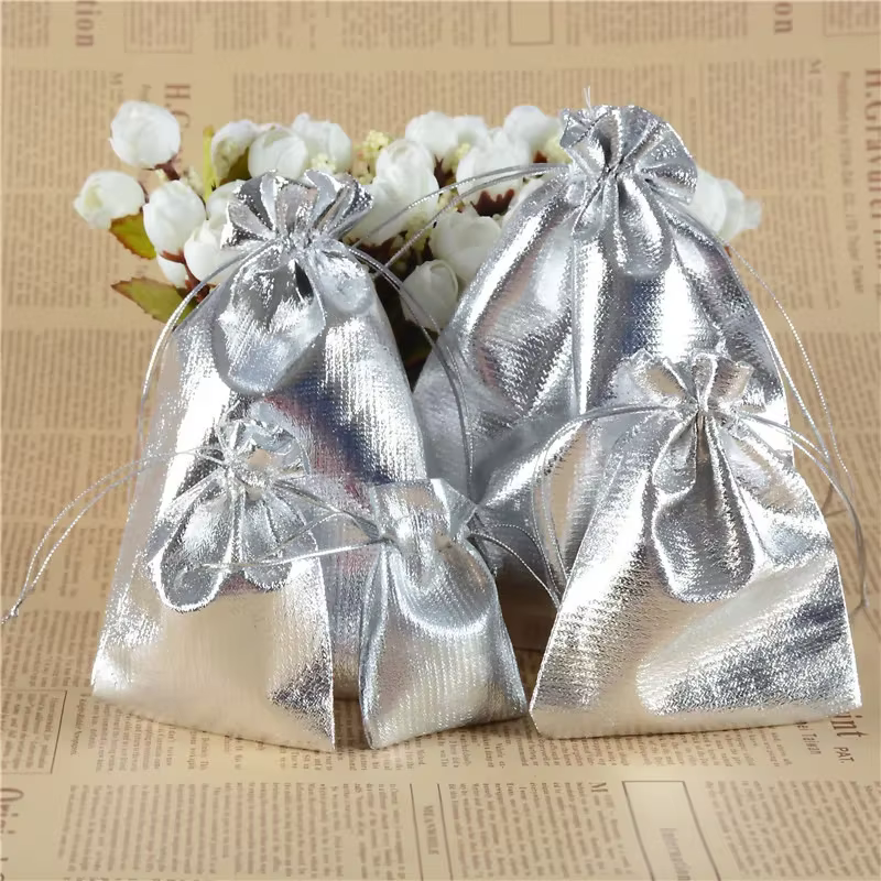 Silver Velvet Drawstring Pouches
