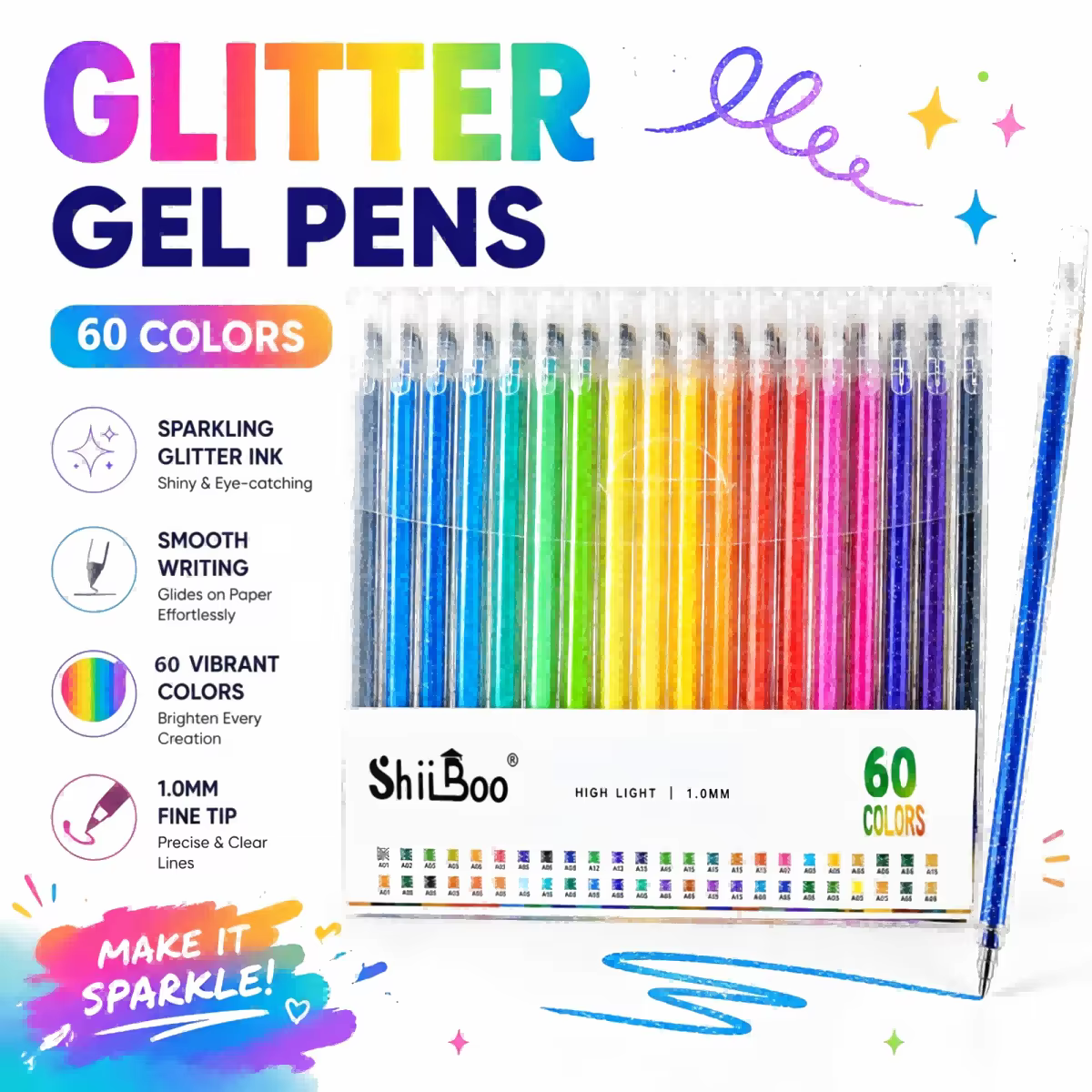 60 glitter gel pens – Lilvelle Chanukah gift guide