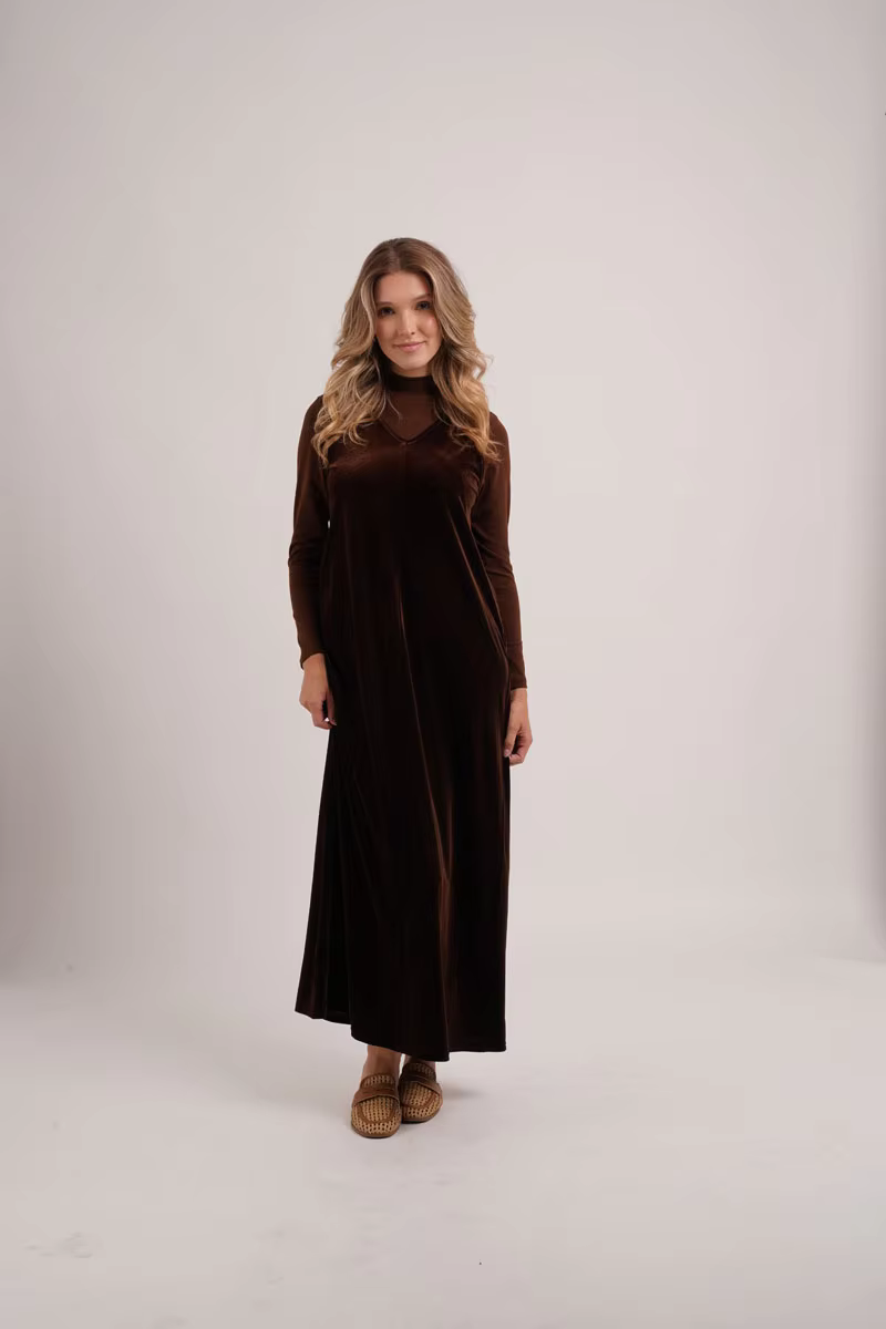 Velvet Jumper Dress with Mock-Neck Top