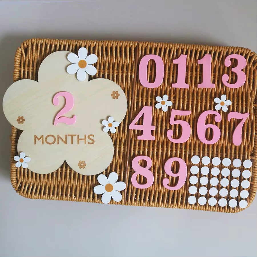 Wooden Floral Baby Milestone Cards