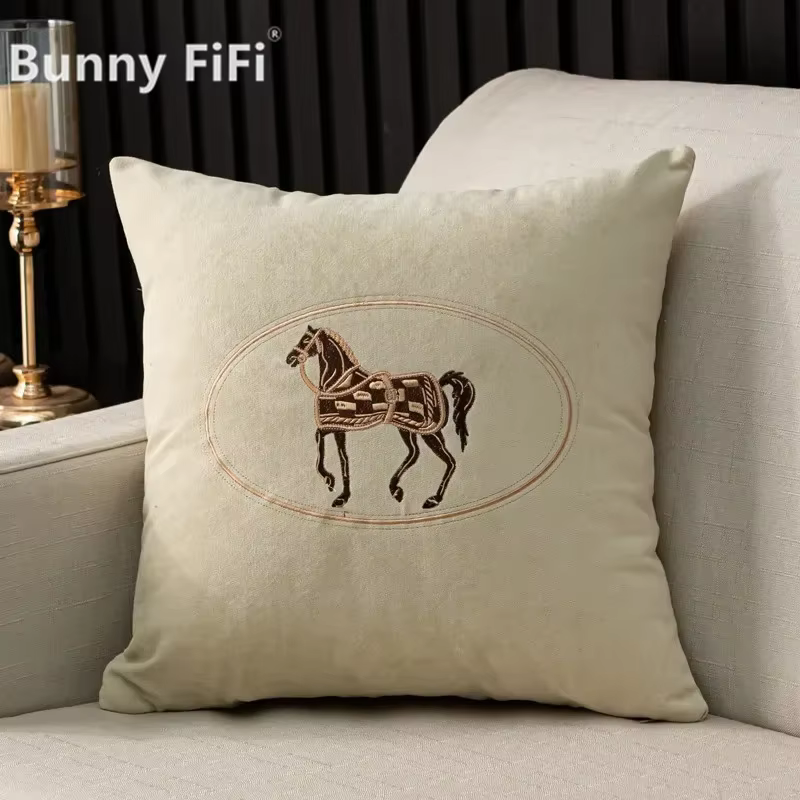 Embroidered Horse Cushion Cover