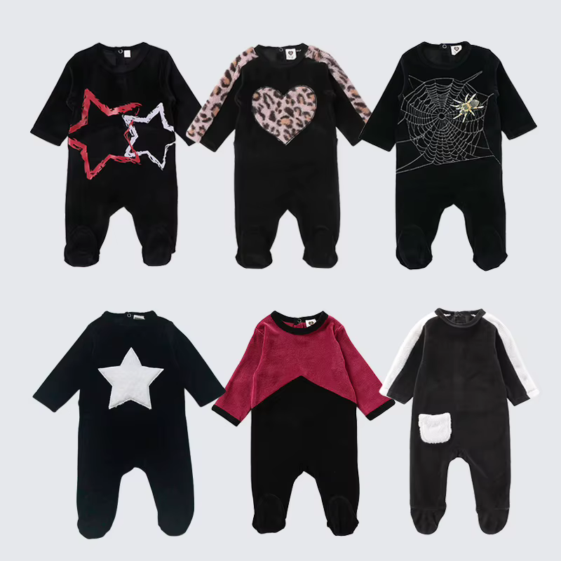 Black Velour Star Baby Footie Romper from Yibebe on AliExpress