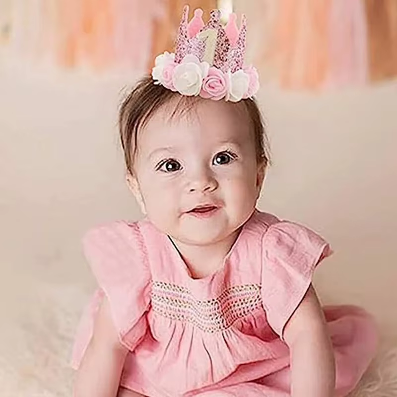 Rose Floral First Birthday Crown Hat