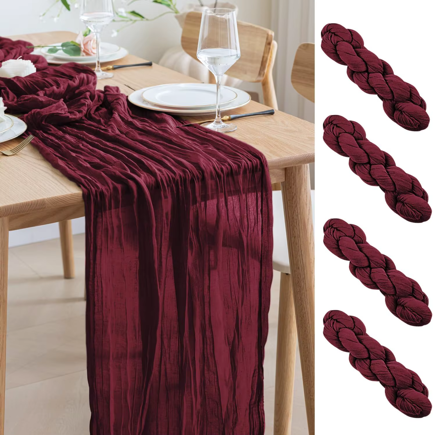 Burgundy Gauze Table Runner – Lilvelle Chanukah party finds