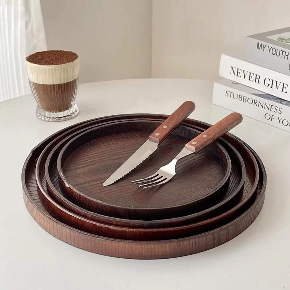 Vintage Round Wood Tray