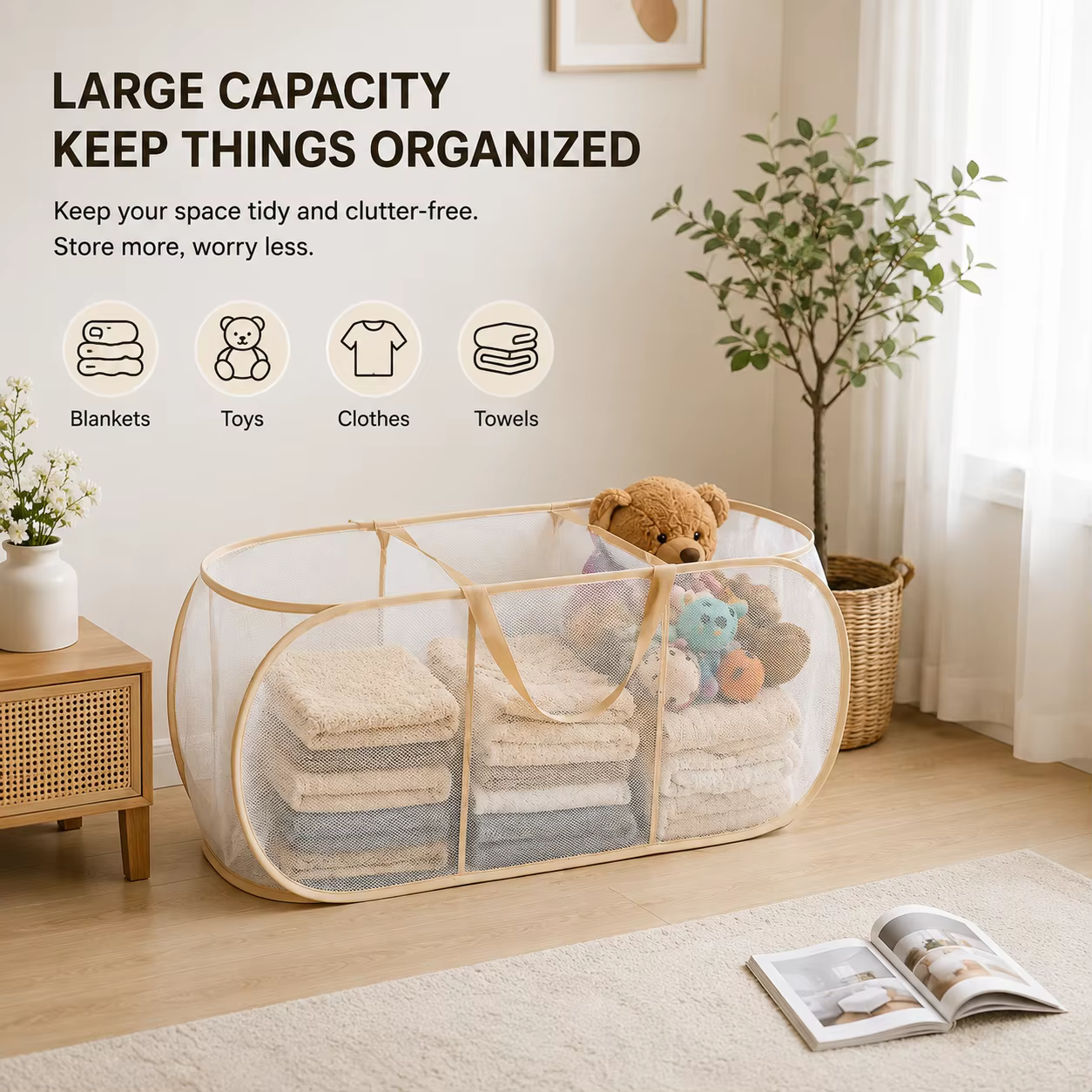 3-Section Mesh Laundry Basket