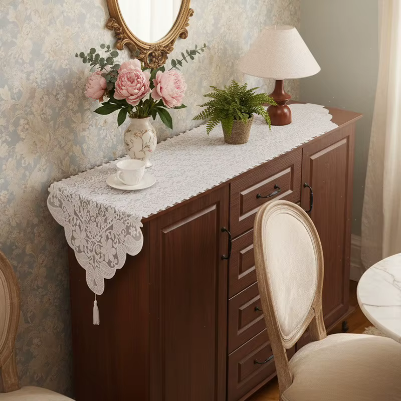 Embroidered French Lace Table Runner