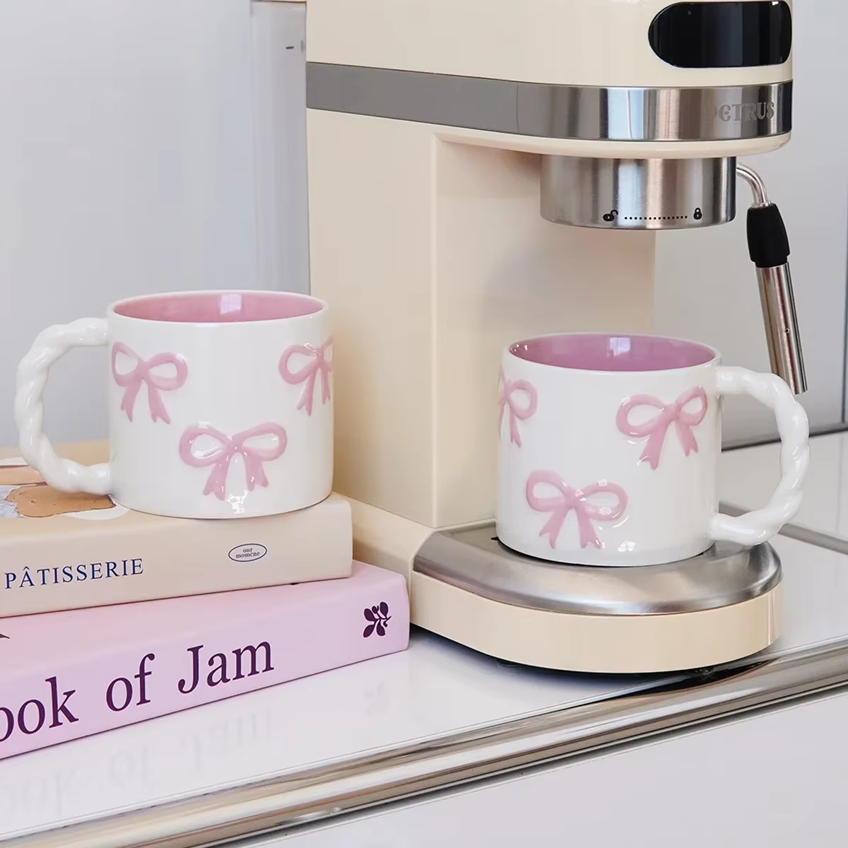 Pink bow ceramic mug