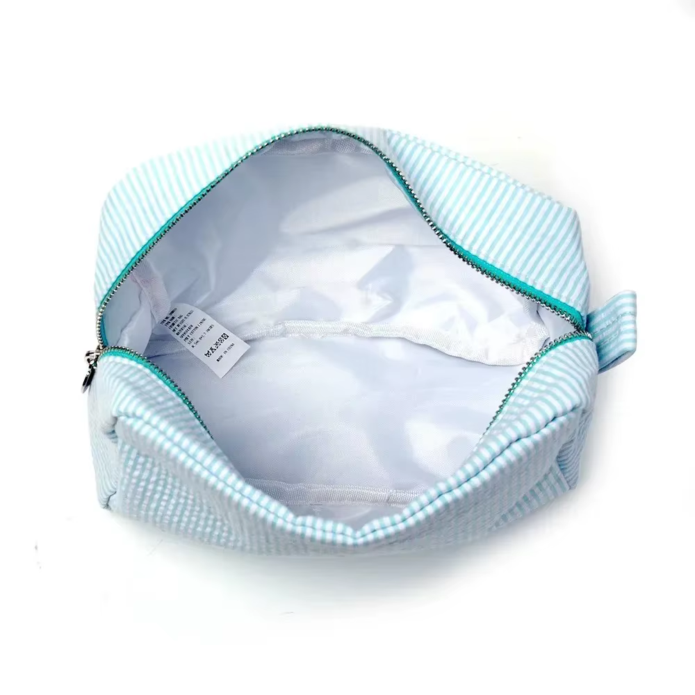 Embroidered Name Seersucker Make-up Bag