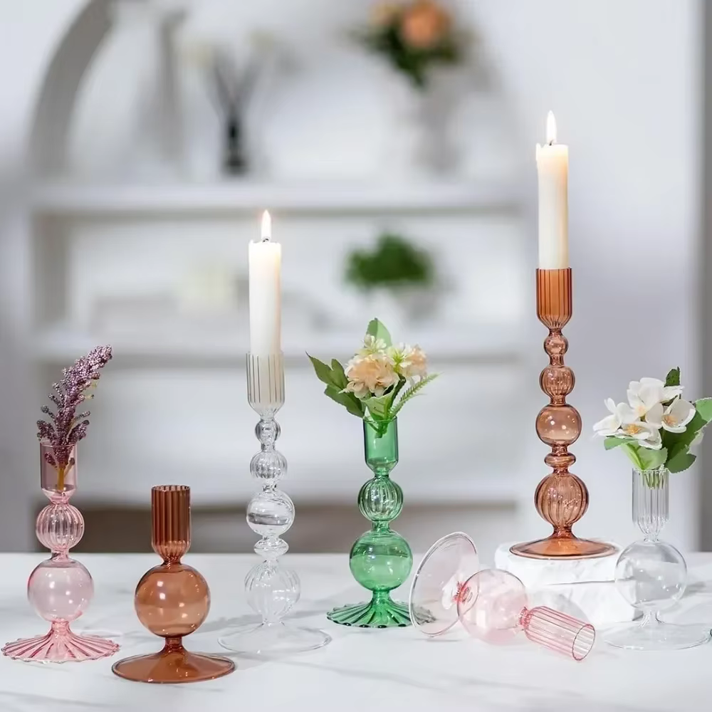 Wavy glass candlestick holders (3)