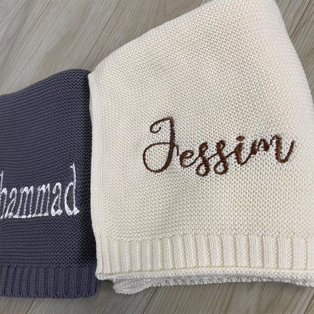Cotton Knitted Blanket Personalized Embroidered Name Baby Boy