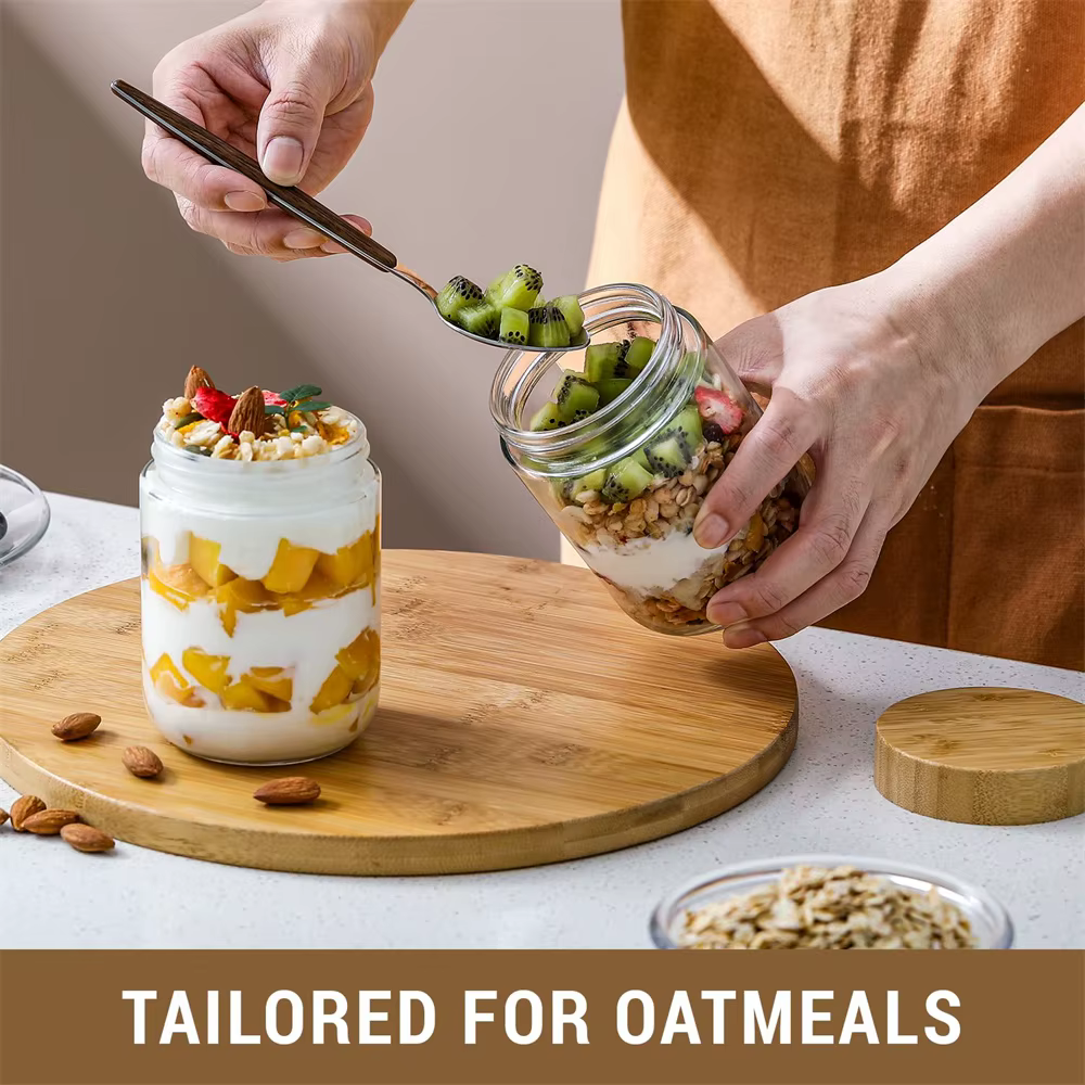 Pack 16oz Overnight Oats Containers with Bamboo Lids