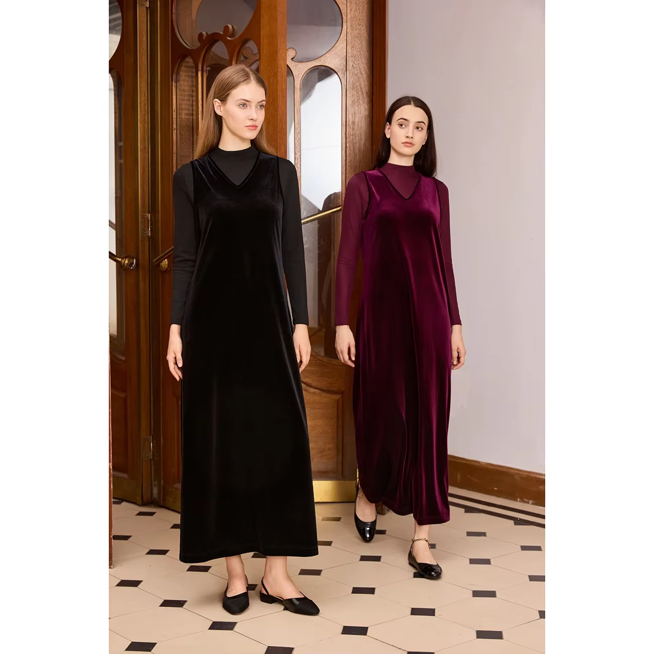 Velvet Maxi Dress with Mesh Shirt by Ali Picks