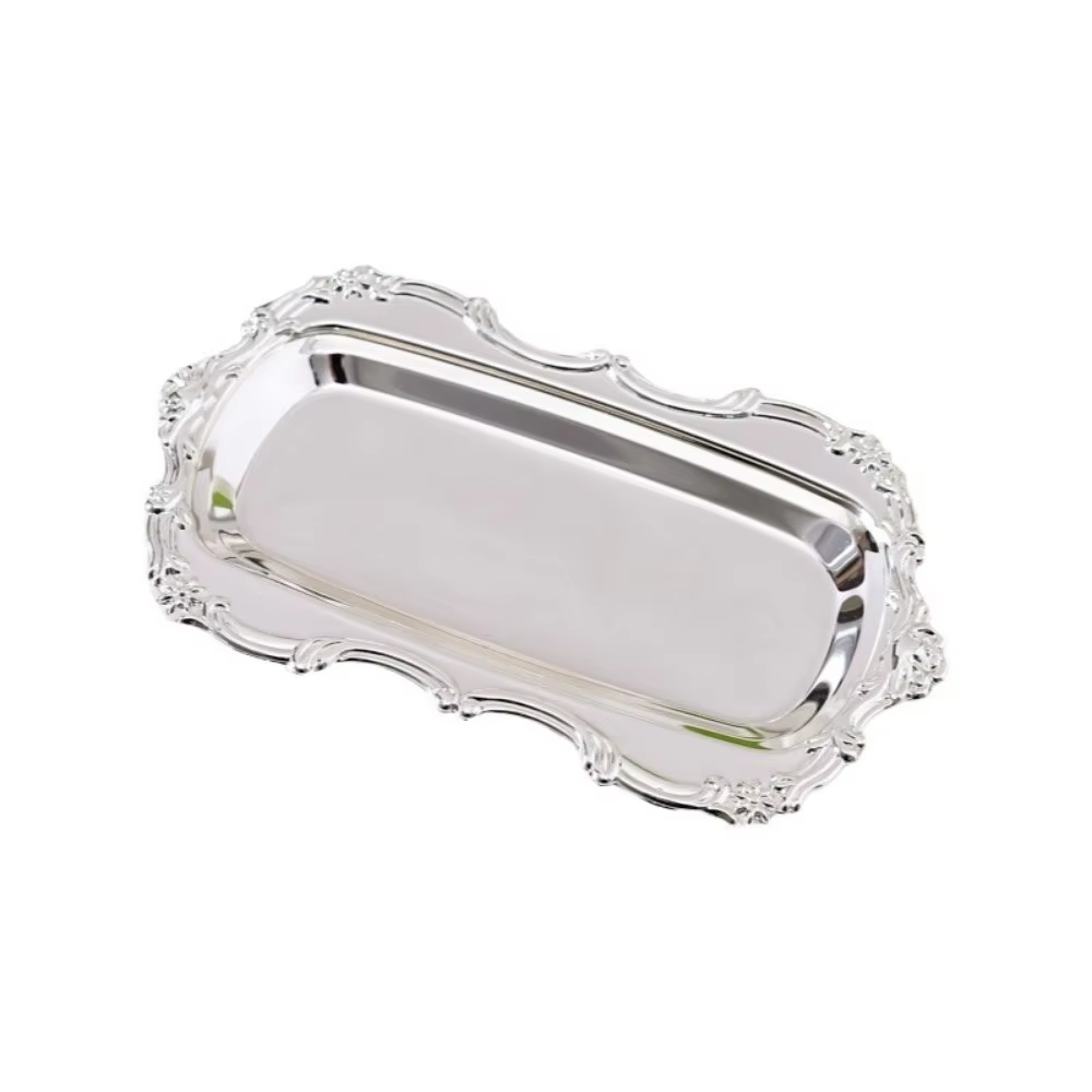European Vintage Embossed Tray Embossed Design Gold Silver