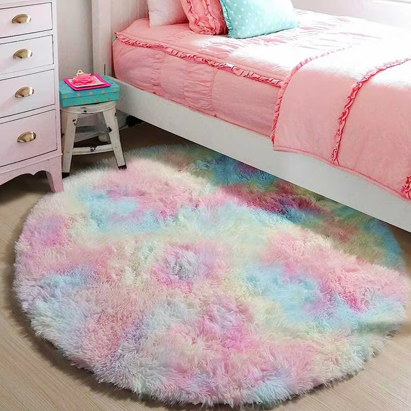 Round Rainbow Swirl Fluffy Rug – Lilvelle kids bedroom & nursery find