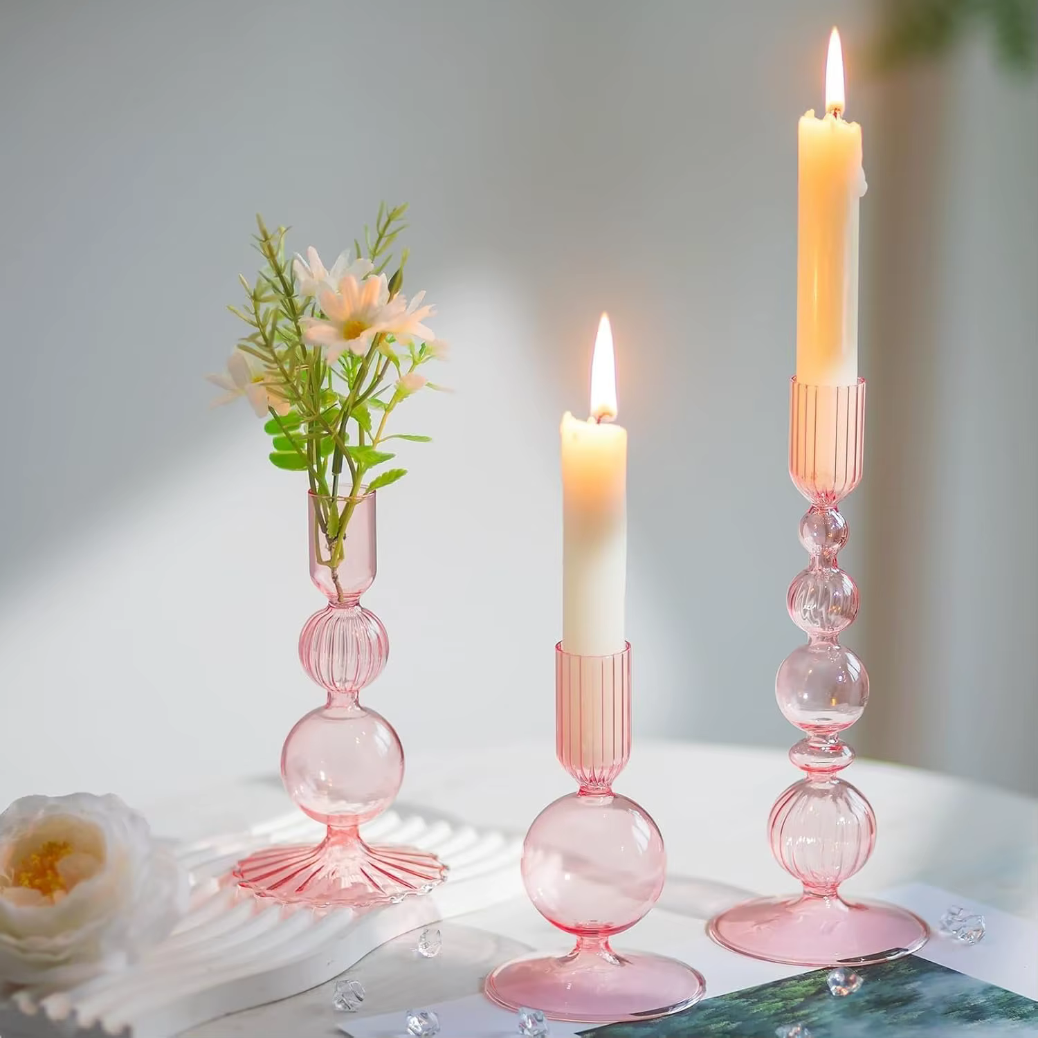 Wavy glass candlestick holders (3) – Lilvelle Chanukah party finds