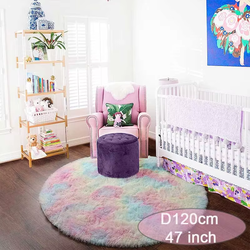 Round Rainbow Swirl Fluffy Rug