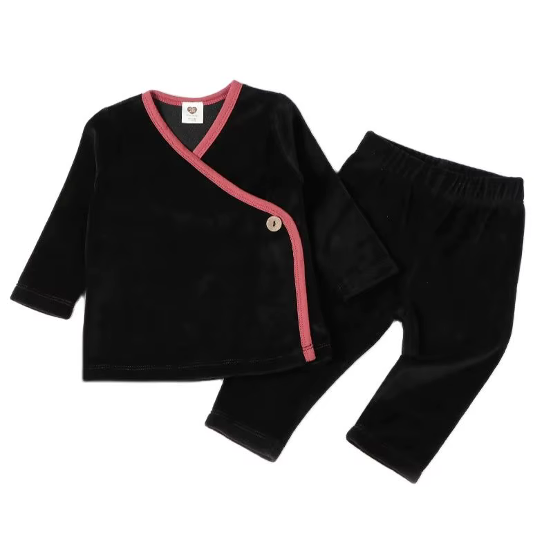 Black Velour Contrast Kids' 2-Piece Set from Bloom Family Fashion on AliExpress