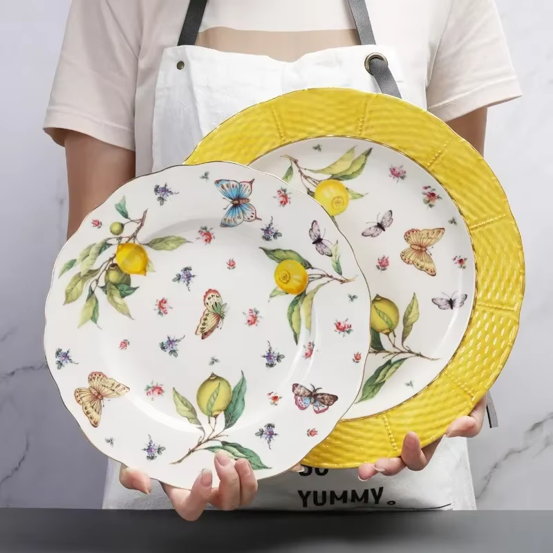 Lemon Print Ceramic Dinner Plate