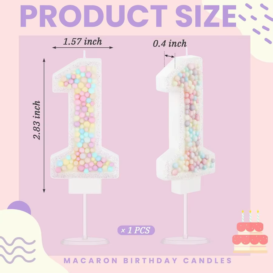 Pastel Glitter Number Cake Candle Set