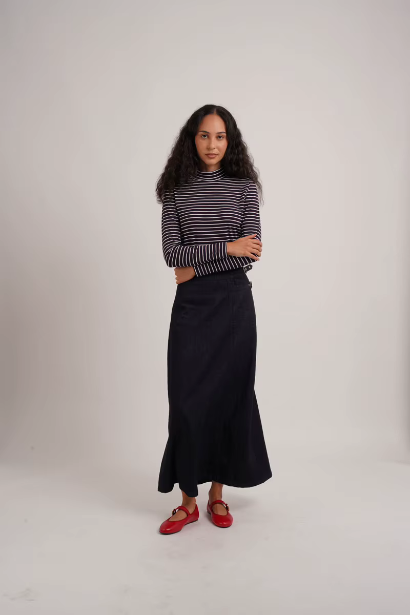 Striped Mockneck Tops – Grey Striped