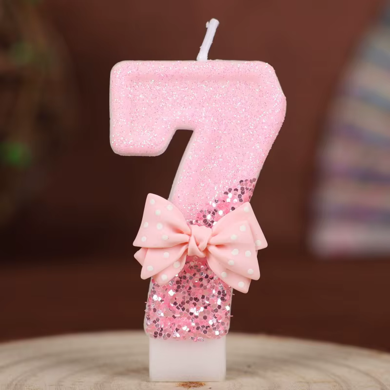 Pink Glitter Number Candle