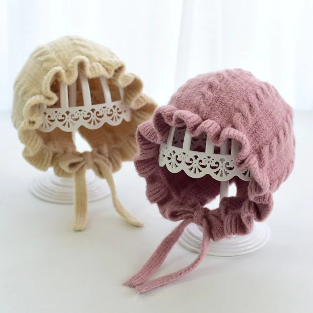 Lace Trim Knit Hood Hat