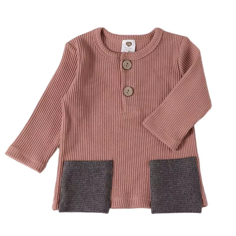 Contrast Ribbed Pocket Kids' Long-Sleeve Top – Style 1 from Bloom Family Fashion on AliExpress