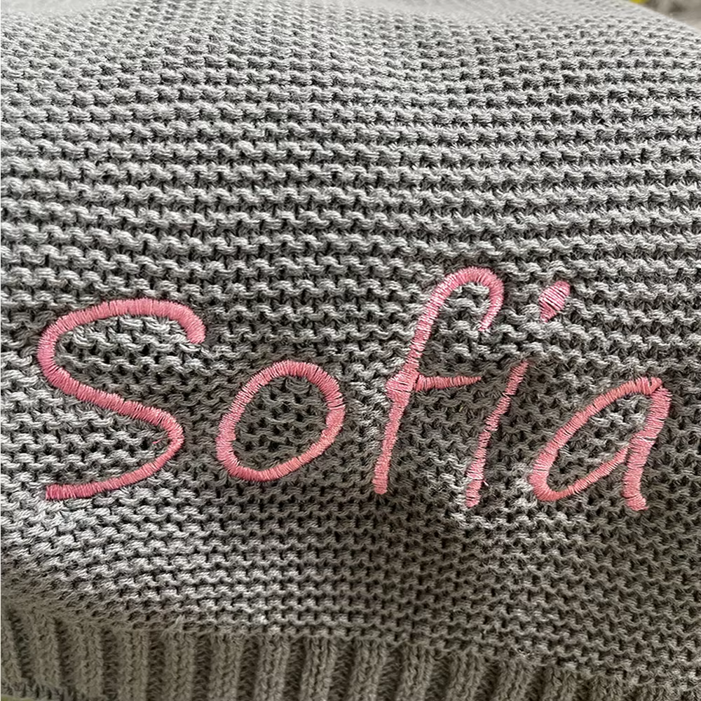 Cotton Knitted Blanket Personalized Embroidered Name Baby Boy