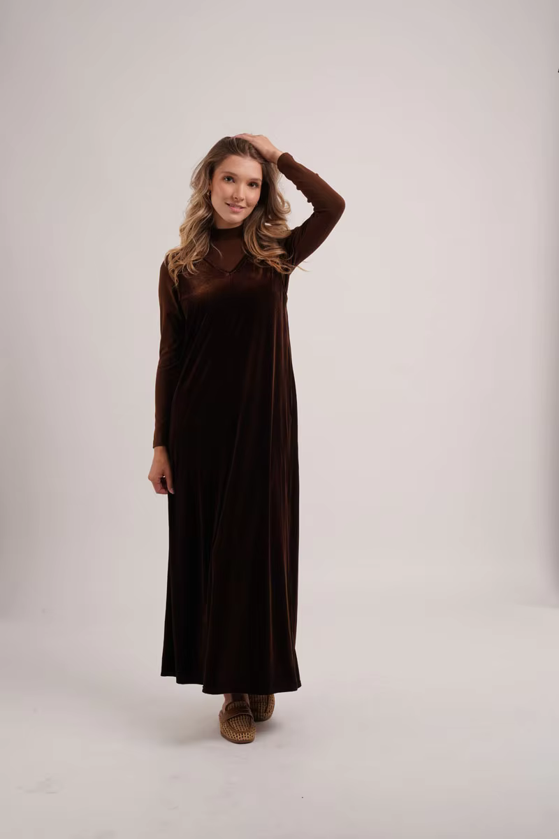 Velvet Jumper Dress with Mock-Neck Top