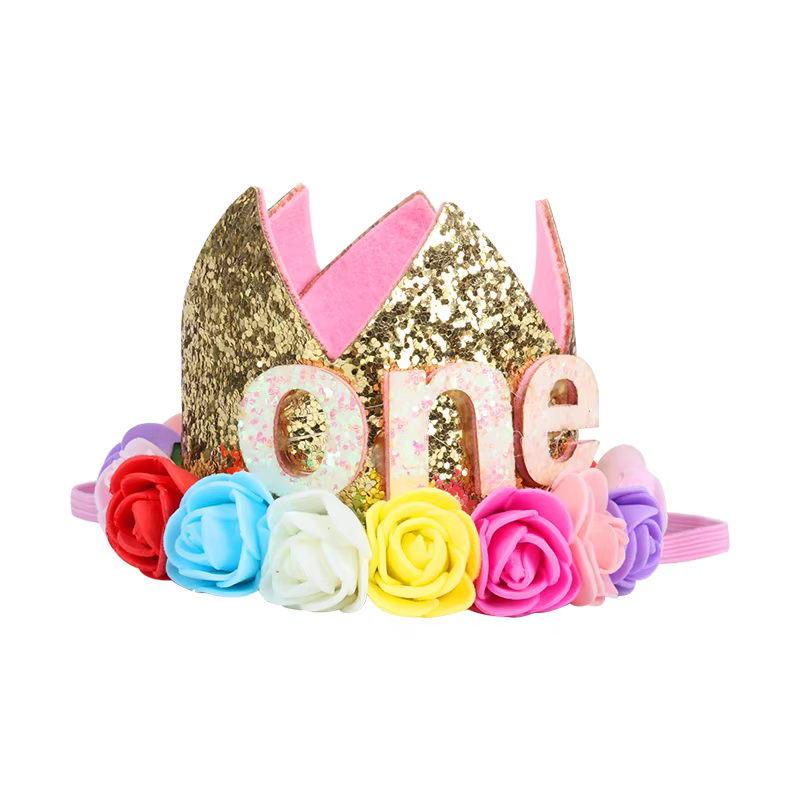 Pink Flower Sequin Birthday Crown