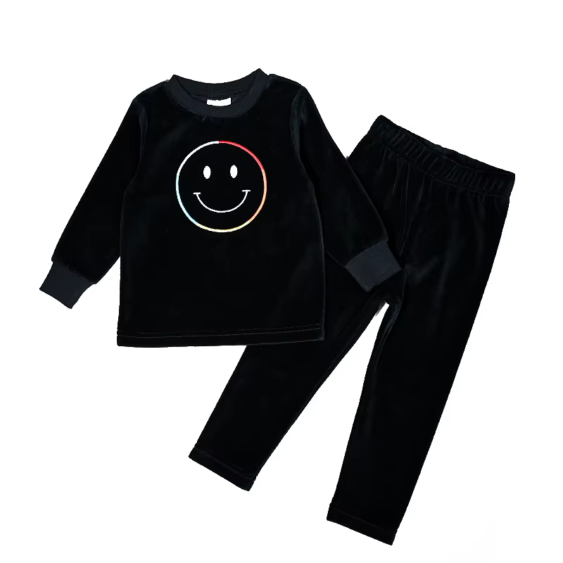 Black Velour Embroidered Kids' Pyjama Set from Bloom Family Fashion on AliExpress