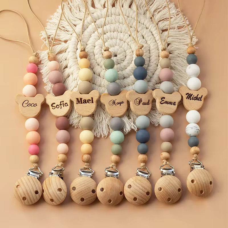 Personalised Silicone & Wood Pacifier Chain