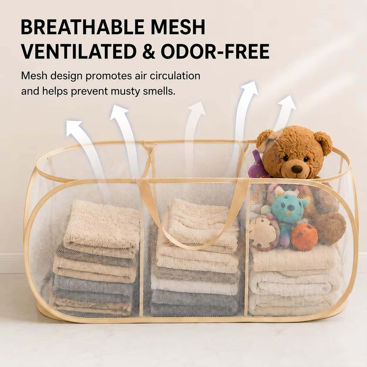 3-Section Mesh Laundry Basket