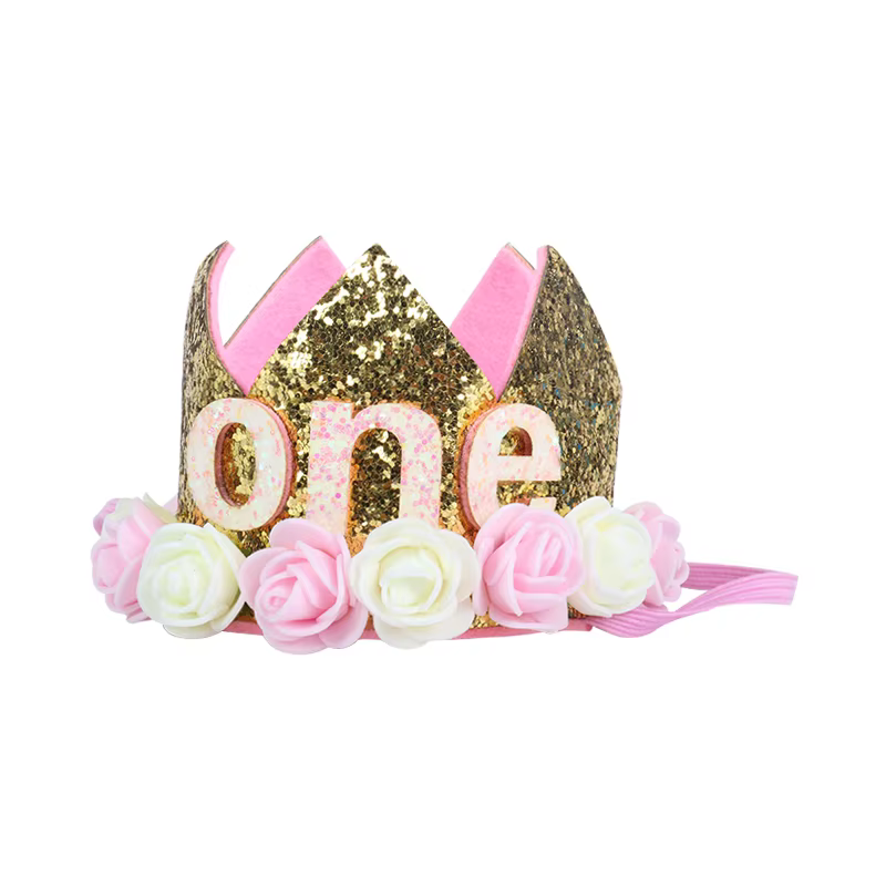 Pink Flower Sequin Birthday Crown
