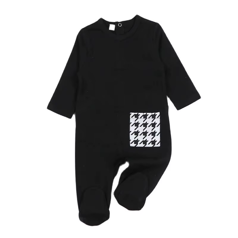 Black Cotton Pocket Baby Footie Romper from Yibebe on AliExpress