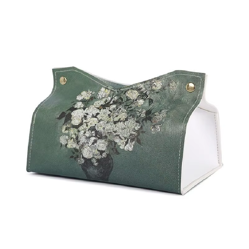 Buttoned Faux-Leather Tissue Box Cover