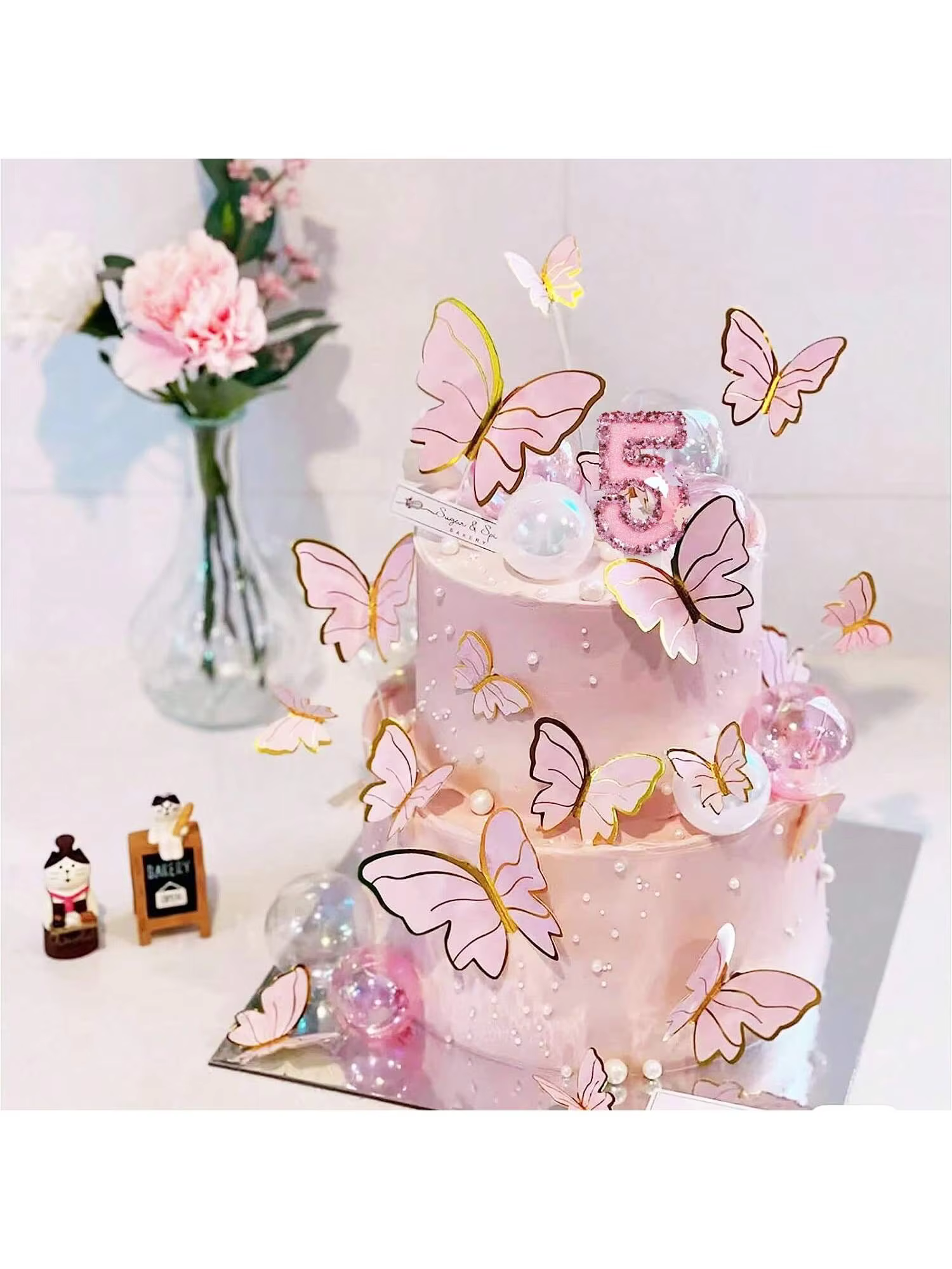 Pink Butterfly Sequin Cake Candles