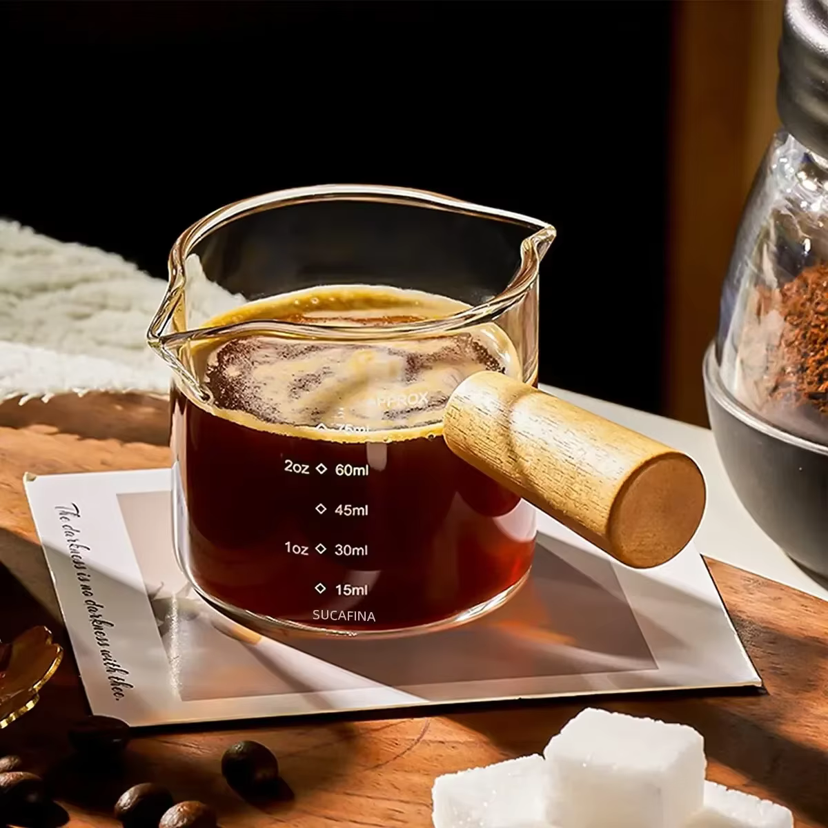 Wood Handle Glass Pouring Jug
